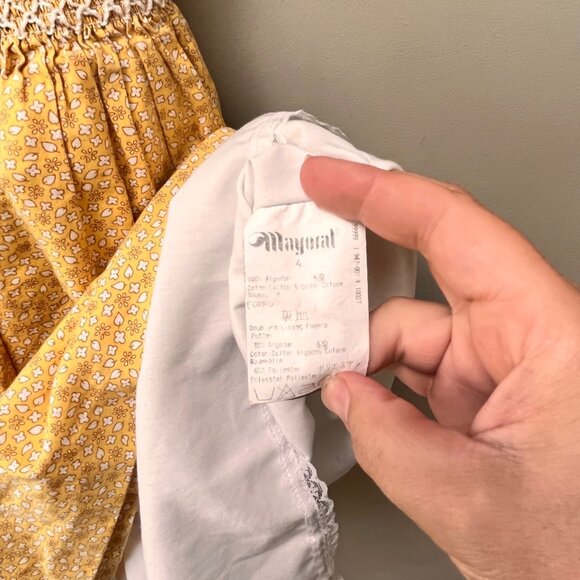 Mayoral Girls Yellow Floral Dress With Lace Trim Size 4Y 100% Cotton Sleeveless - Picture 4 of 6